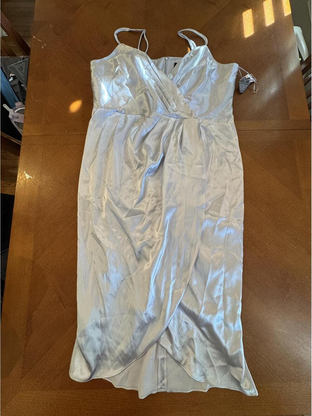 Lane Bryant Size 18 Silver Satin Sleeveless Evening Dress with Wrap Detail 6-135